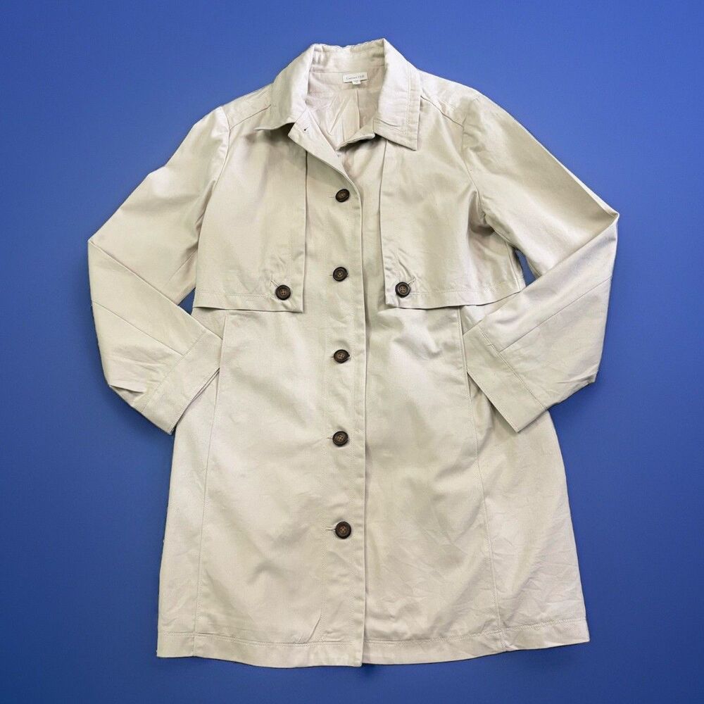 Garnet Hill Organic Cotton Tan Utility Trench Coat Jacket Women's Size 12